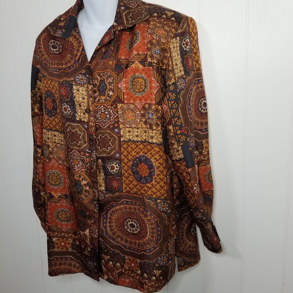 Vintage Tess Women's Silk Shirt Top Size Small Paisley Retro Artsy